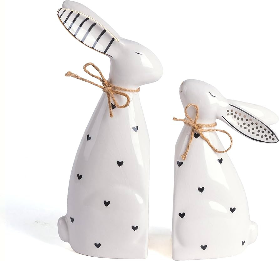 Valery Madelyn Easter Bunny Decorations for Home, 2Pcs Ceramic White Rabbit Statue Figurine Sprin... | Amazon (US)