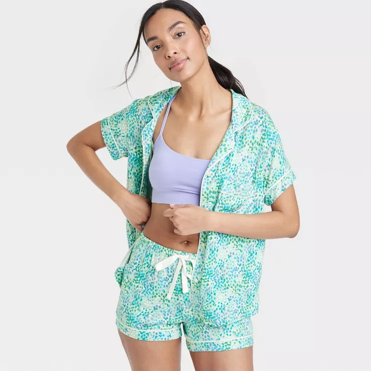 Women's Beautifully Soft Short Sleeve Notch Collar Top and Shorts Pajama Set - Stars Above™ | Target