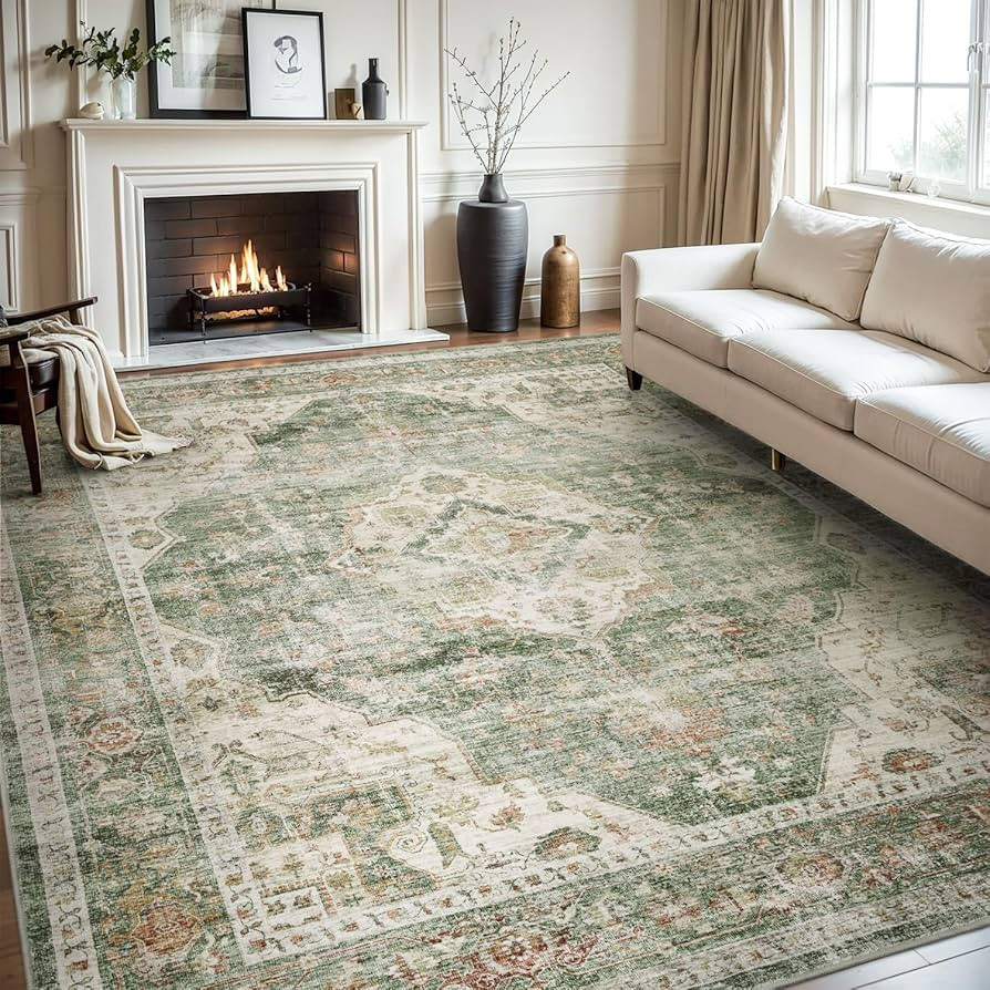 AMOAMI-Area Rug 5X7 Rugs for Living Room-Vintage Soft Green Rugs for Bedroom-Non Slip Carpet-Mach... | Amazon (US)