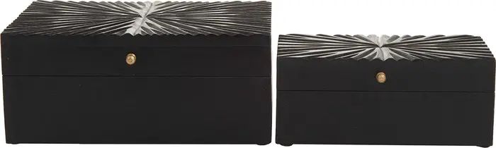 Black Wood Geometric Box with Hinged Lid - Set of 2 | Nordstrom Rack