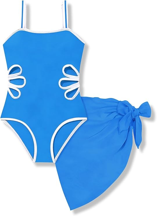 7-16 Years Girls Swimsuit 2PCS Adjustable Straps Cut Out One Piece Bathing Suit with Solid Color ... | Amazon (US)