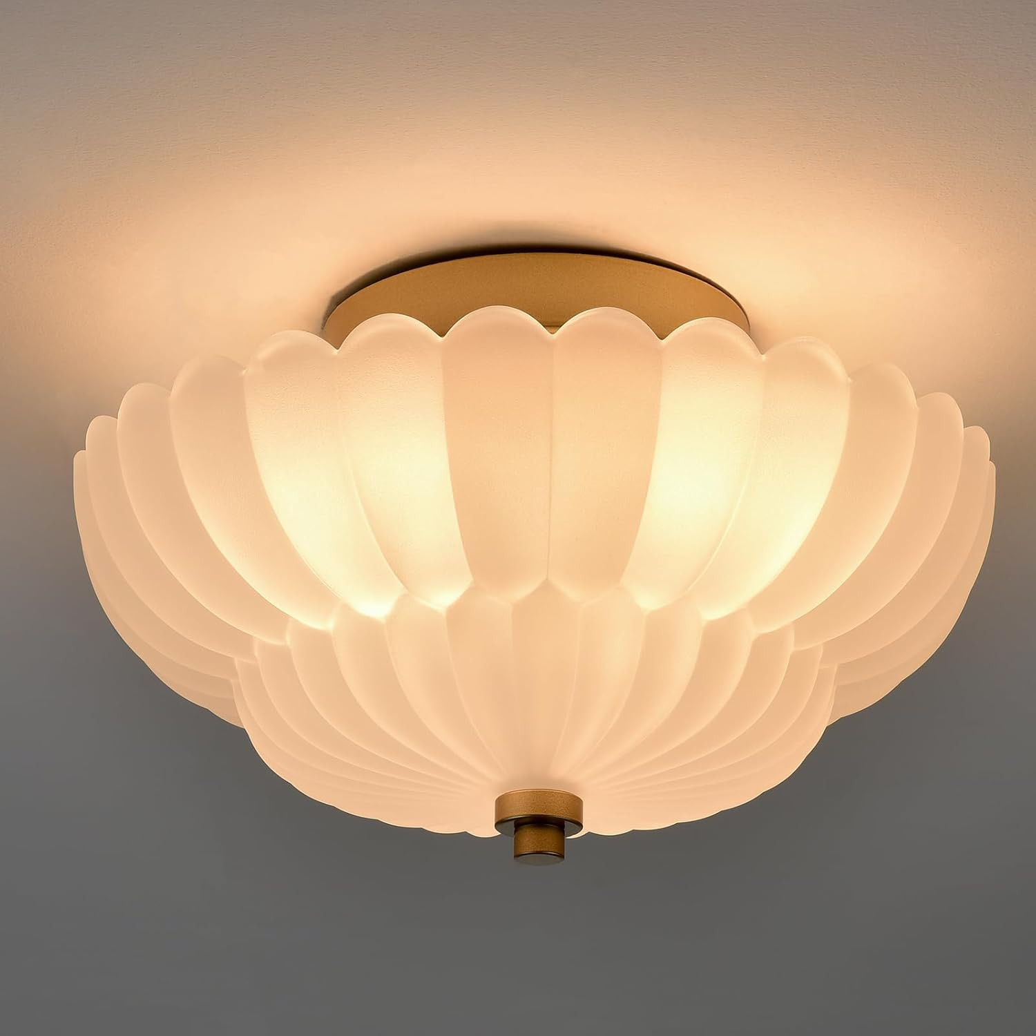 HYDELITE Gold Flush Mount Ceiling Light with Scalloped Frosted Milk Glass | Amazon (US)
