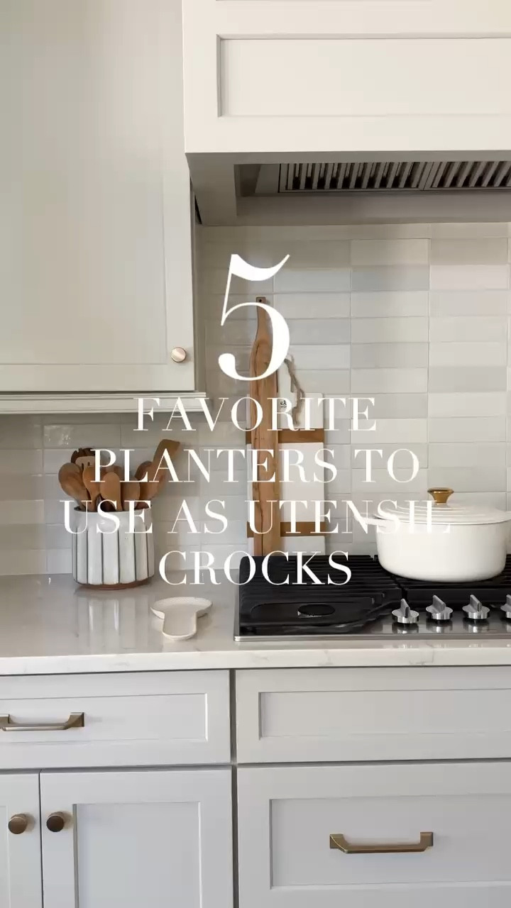 One of my favorite style tips for the kitchen is to use a pretty planter for a utensil crock. There are so many pretty options and they are usually more affordable! home decor kitchen decor kitchen utensils agreeable gray kitchen neutral kitchen#LTKVideo

#LTKFindsUnder50 #LTKHome