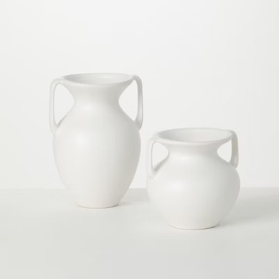 Sullivans Bisque Ceramic Handled Ceramic Urn Set of 2, 9"H & 6"H White | Target