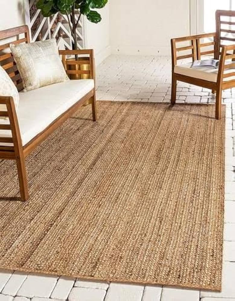 FRELISH DECOR Handwoven Jute Area Rug - 6x9 Feet Natural Yarn - Rustic Vintage Beige Braided Reve... | Amazon (US)