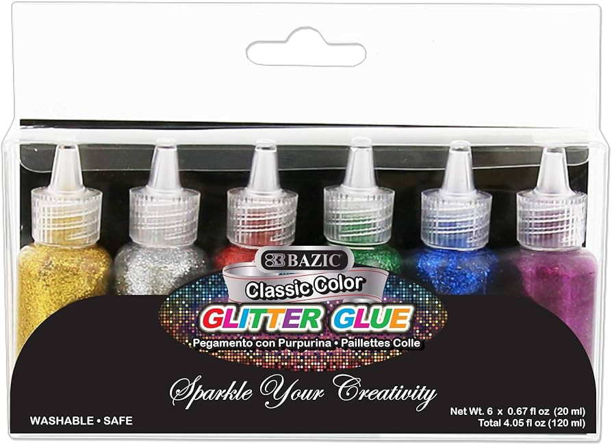 BAZIC Products Glitter Glue Tube – 6 Assorted Classic Color, Non-Toxic Washable Glitter Glue fo... | Amazon (US)