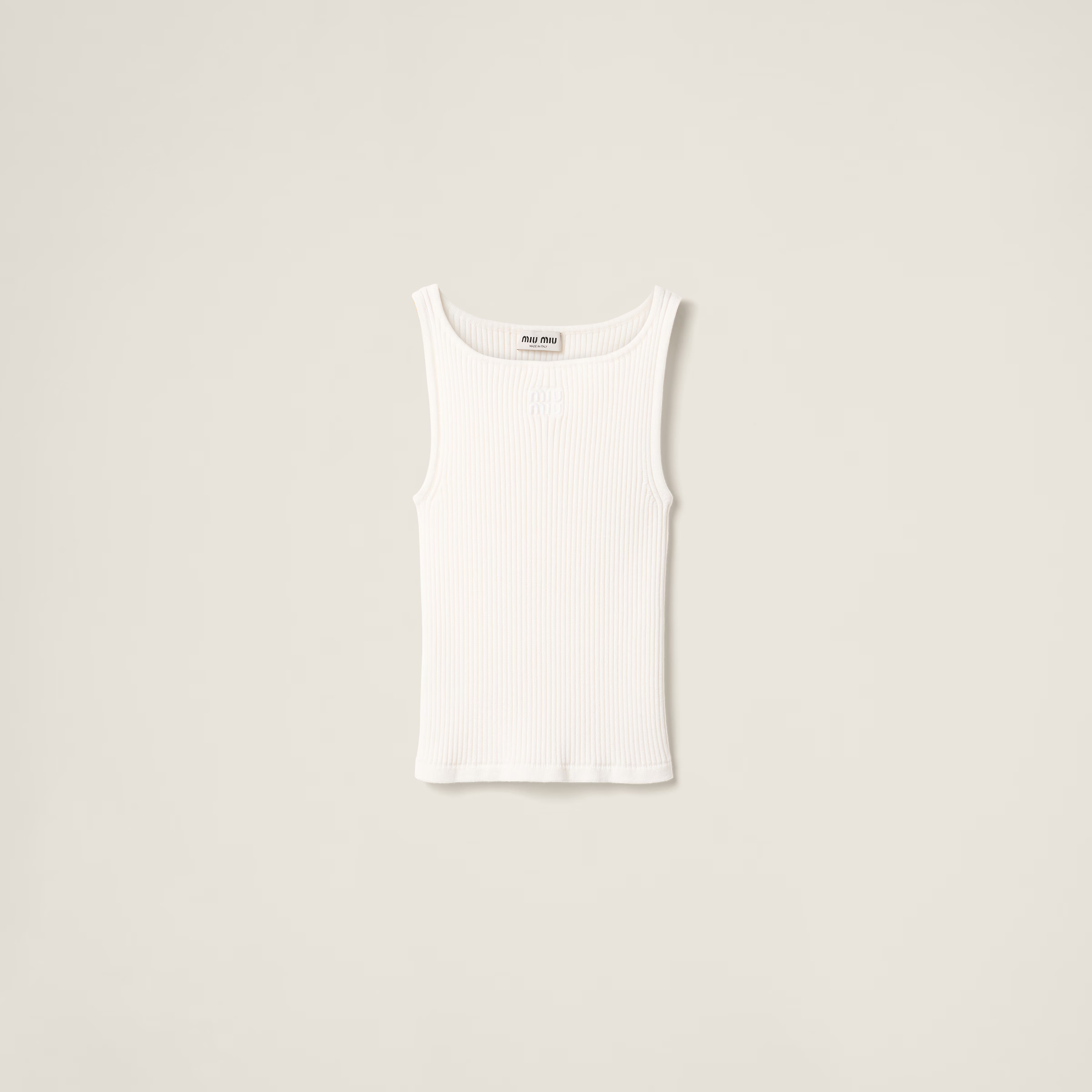 White Ribbed Knit Wool Tank Top | Miu Miu | Miu Miu US
