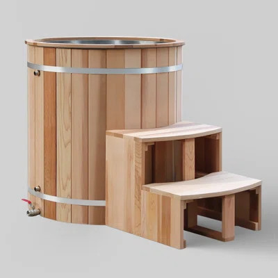 36" Cold Plunge Ice Bucket with Cooler and Heater, Natural Cedar, Filtered Circulation System, Insulated Lid, 304 Stainless Steel Interior，ozone purif | Wayfair North America