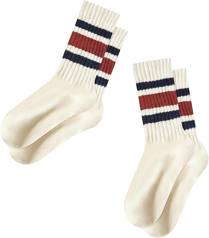 American Trends Womens Striped Socks Retro Crew Socks Women Slouchy Athletic Calf Tube Socks | Amazon (US)