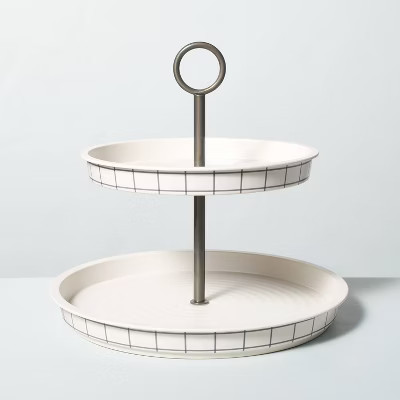 Two-Tier Grid Pattern Bamboo-Melamine Serve Tray Gray/Cream - Hearth & Hand™ with Magnolia | Target