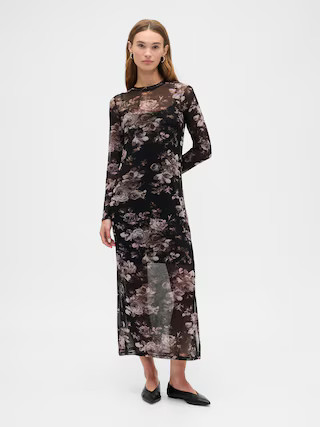 Print Mesh Maxi Dress | Gap Factory