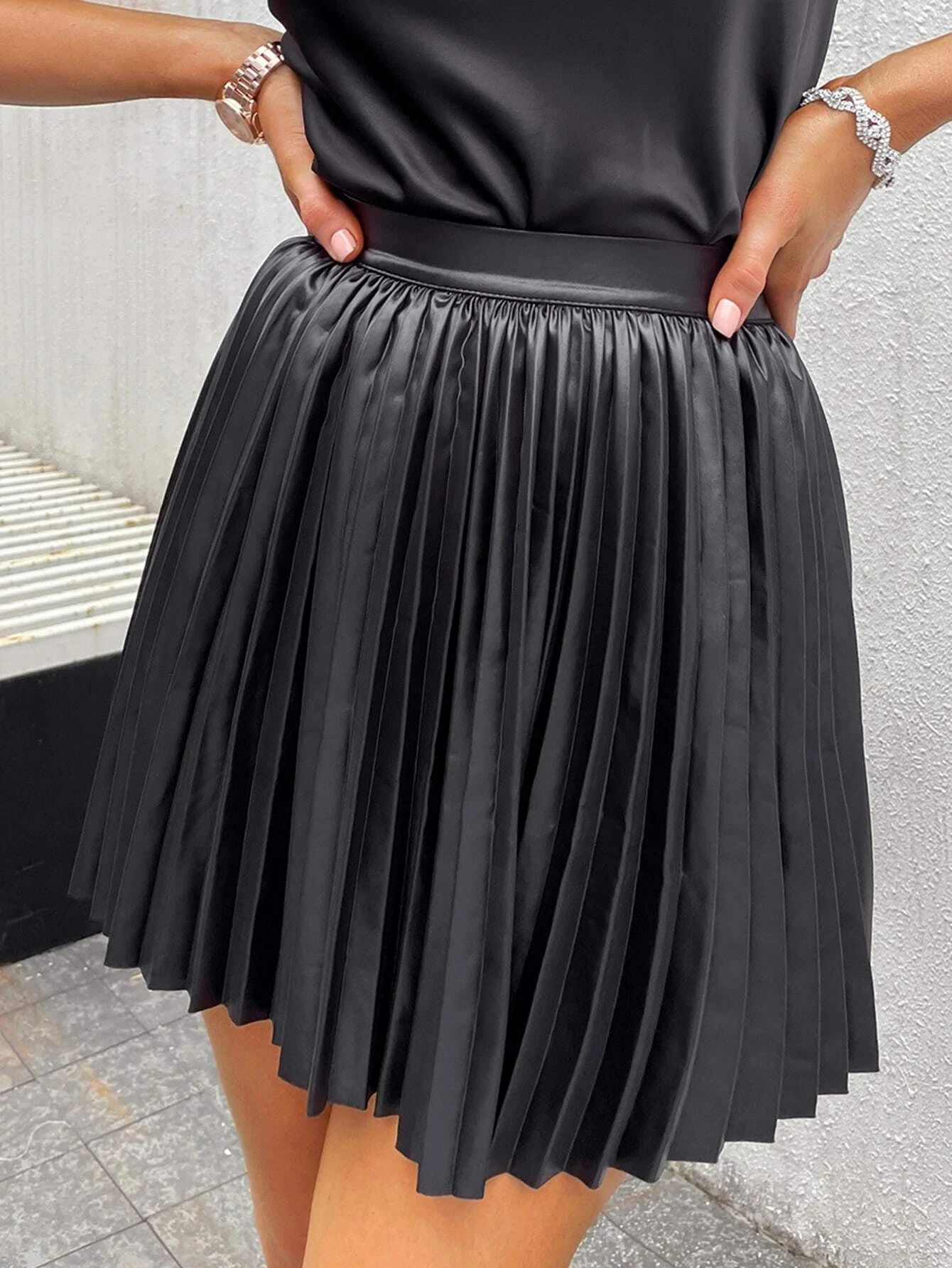 Sollinarry PU Leather Pleated Skirt | SHEIN