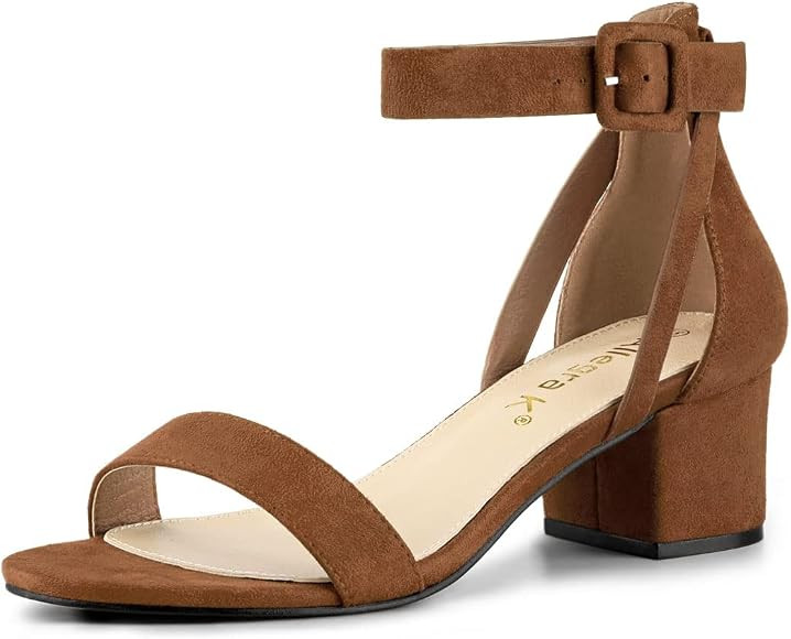 Allegra K Women's Ankle Strap Block Low Heel Sandal | Amazon (US)