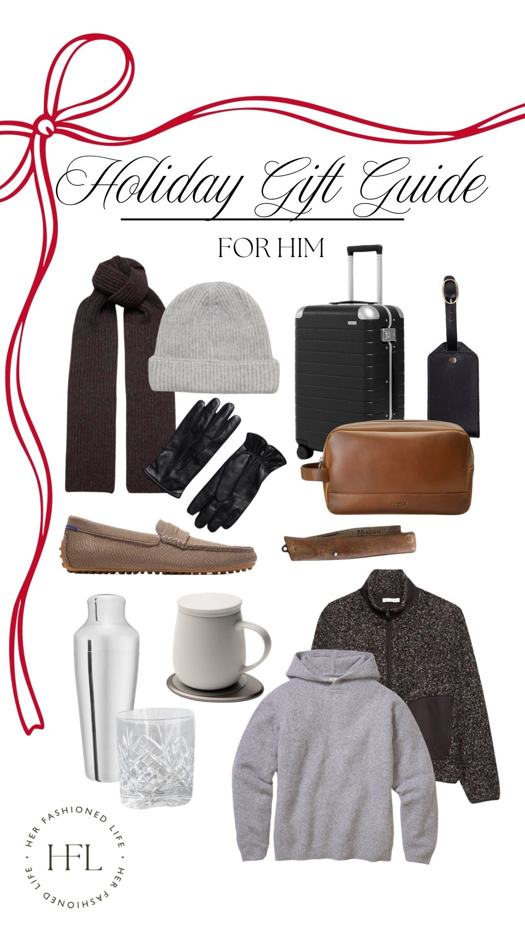 Gifts for Him! #Holiday #GiftGuide #Mens #Drinks #Outerwear #Accessories #Travel #Loafers 