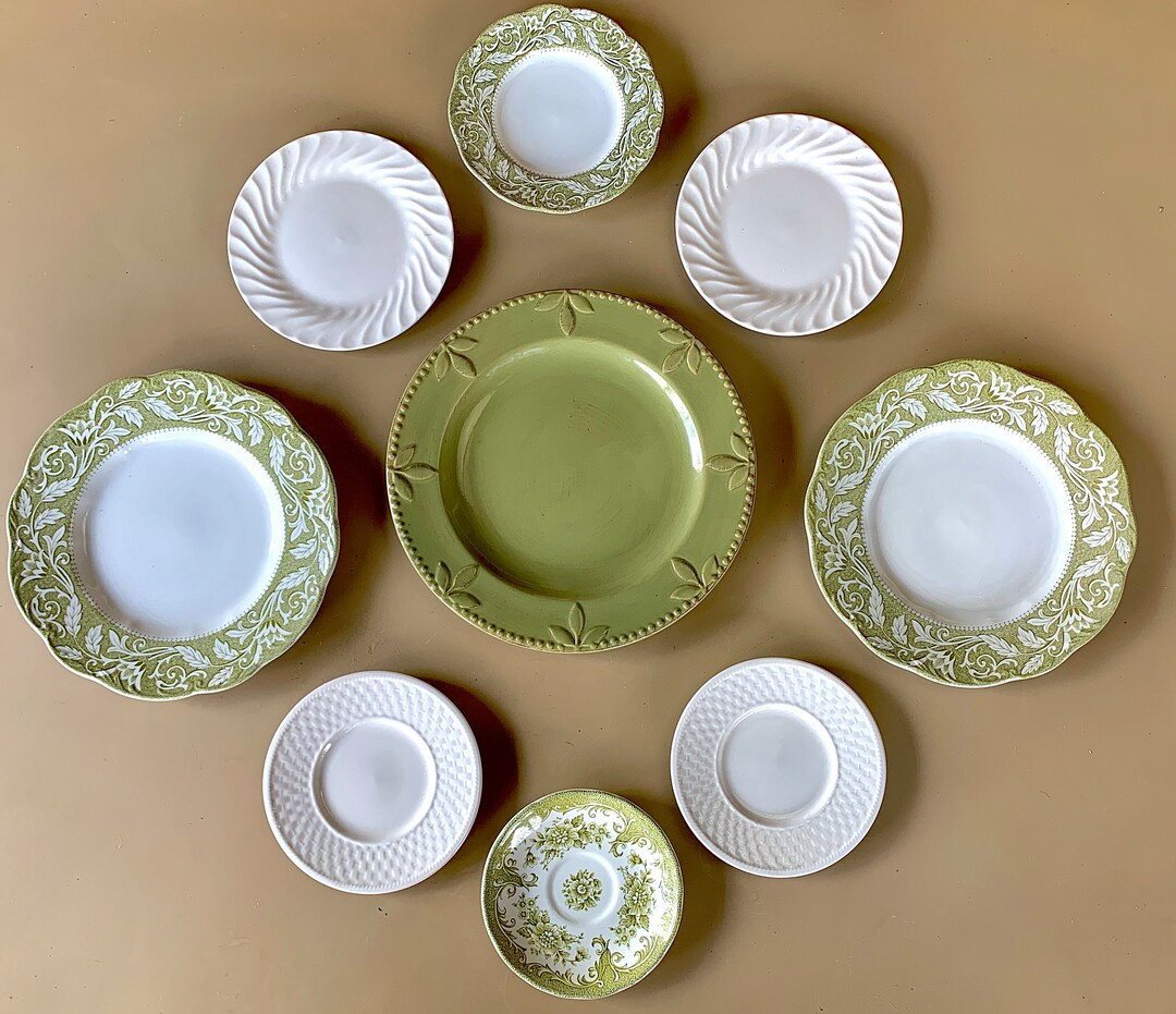Mismatched Gallery Wall Collection Plates Vintage Collage Display Green Transferware 156 - Etsy | Etsy (US)