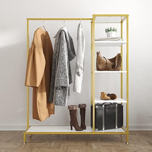 MaiRHK Modern Clothing Rack Garment Rack with 4 Shelves and Hanging Rod, Heavy Duty Freestanding Rac | Amazon (US)