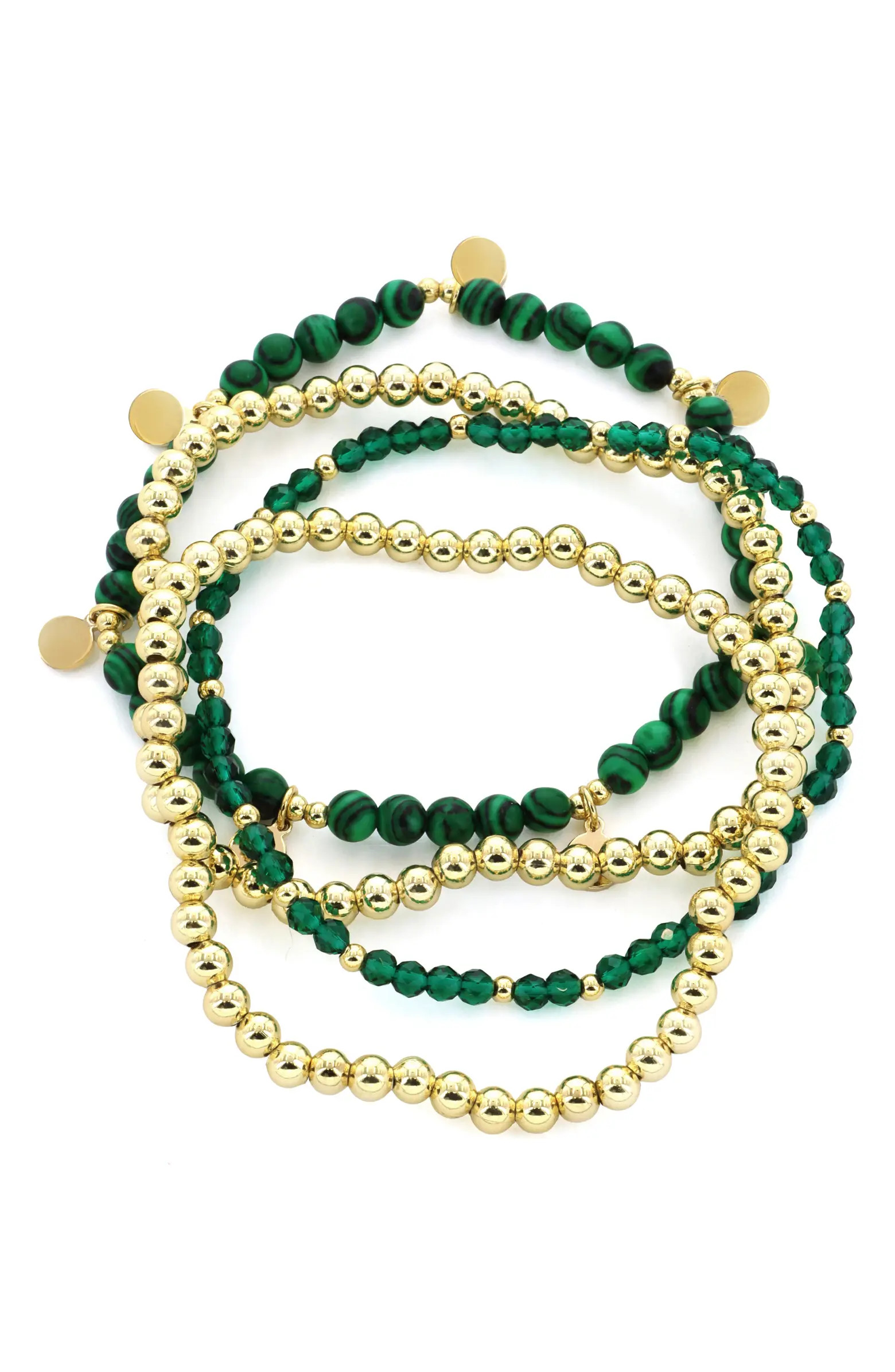 Set of 4 Malachite & Crystal Beaded Stretch Bracelets | Nordstrom