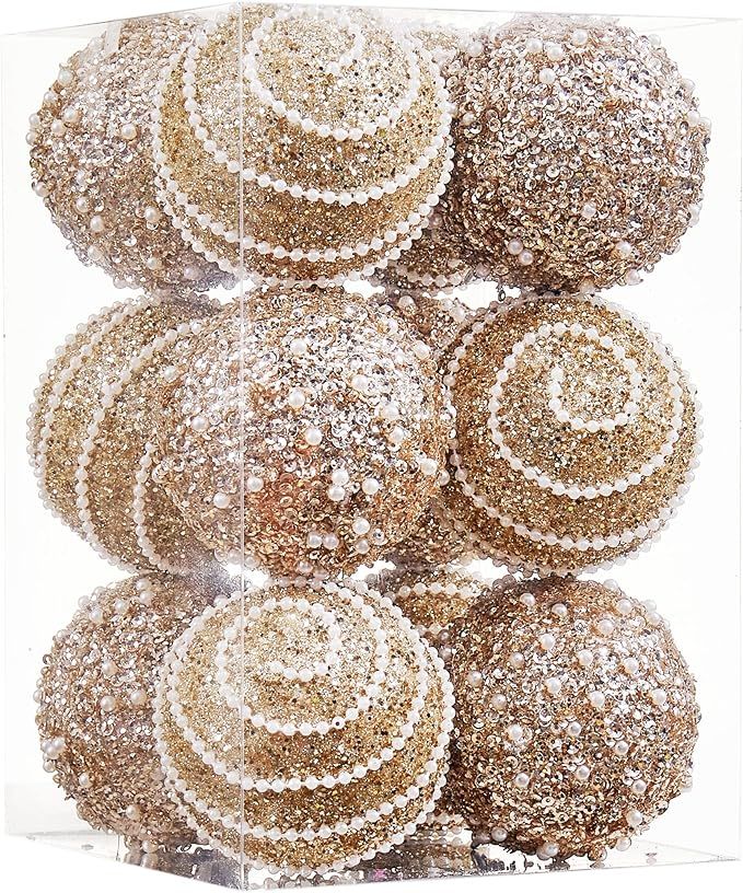 ChrisWish Champagne Christmas Ball Ornaments, Christmas Ball Decorations Shatterproof Plastic Han... | Amazon (US)