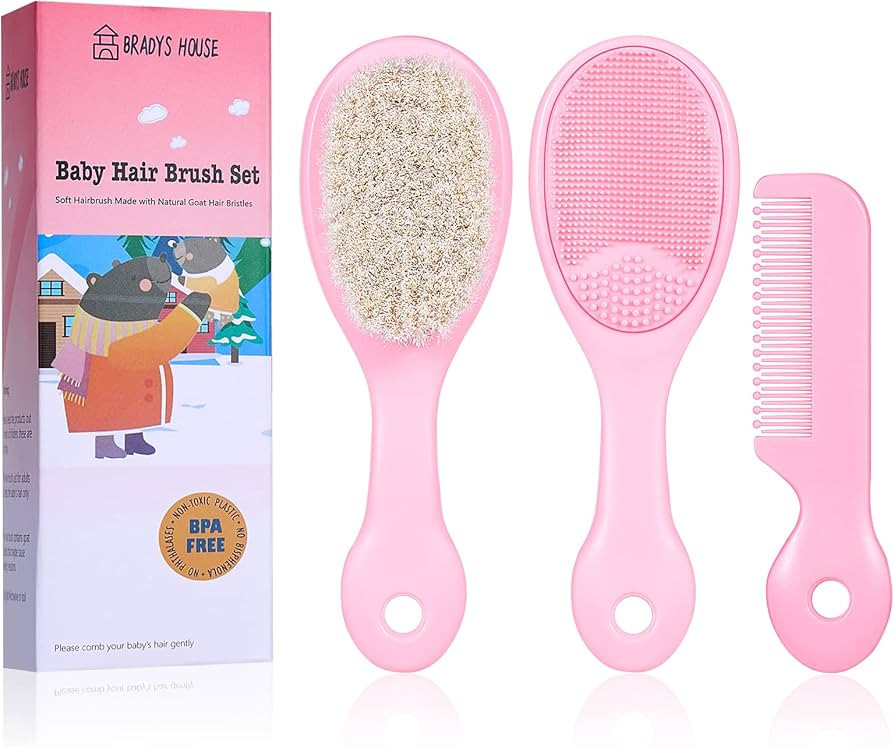 3 Piece Baby Hair Brush and Comb Set for Newborns and Toddlers (Pink) | Amazon (US)