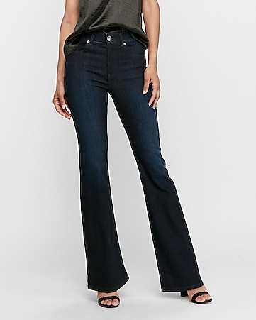 high waisted dark wash slim flare jeans | Express