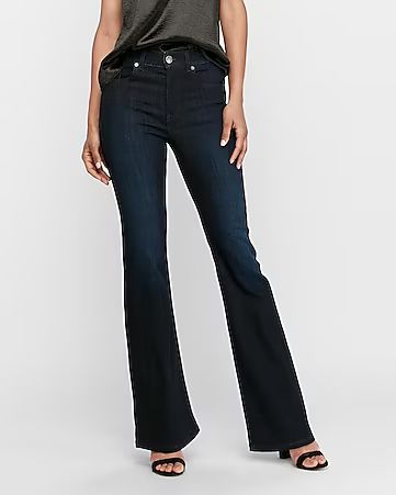 High Waisted Dark Wash Slim Flare Jeans | Express