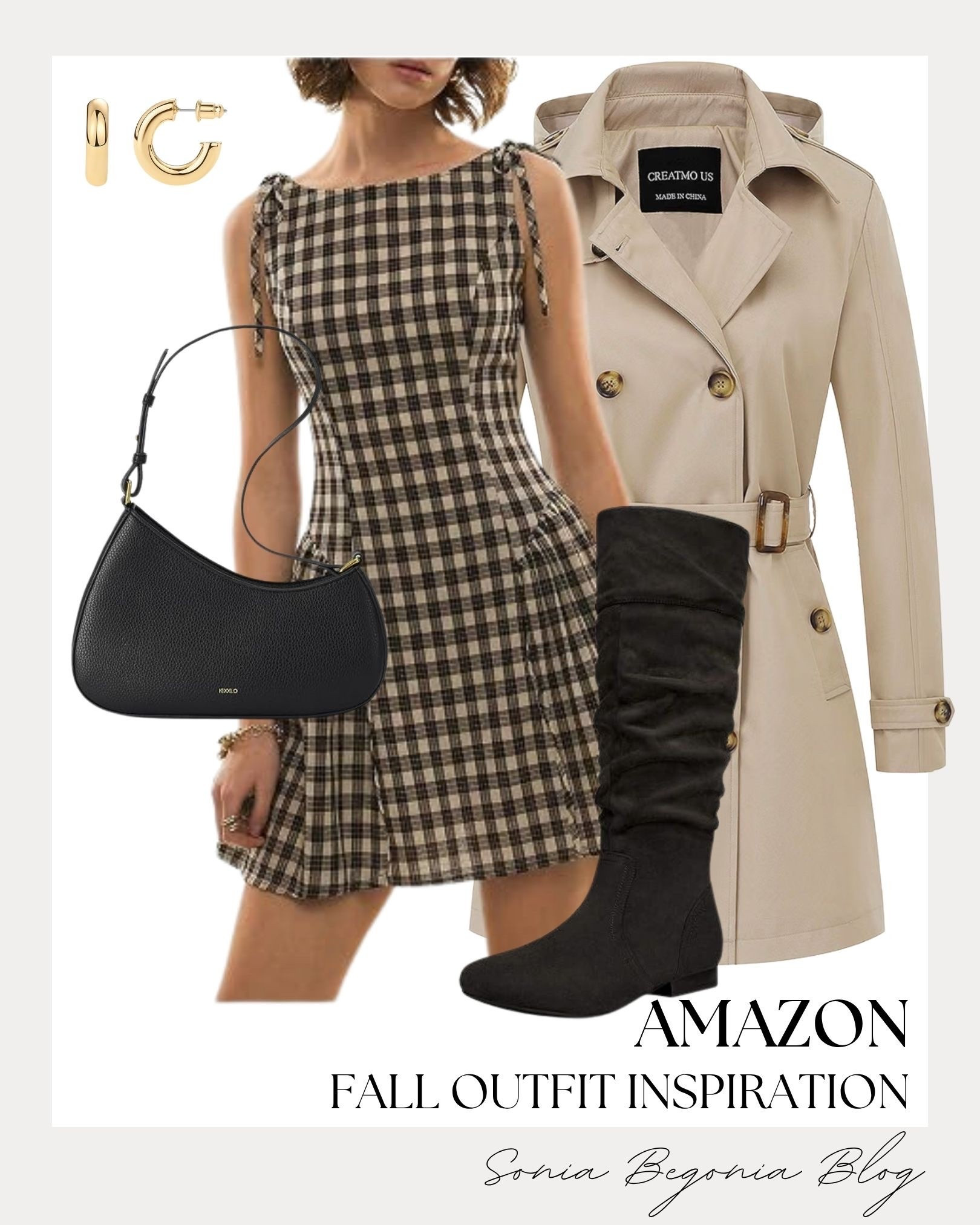 Embrace autumn styling with this chic Amazon look! 🍂

A plaid sleeveless mini dress paired with a classic double-breasted trench coat for an ultra-stylish layered ensemble.

Finished with black slouchy tall boots, a sleek curved shoulder bag, and simple gold hoop earrings for a polished touch. ✨

#AmazonFashion #FallOutfit #OOTD #LTKfashion #FallStyle #ClassicStyle #TrenchCoat #AutumnInspo #StreetStyle

#LTKootd #LTKSeasonal