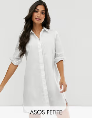 ASOS DESIGN Petite cotton mini shirt dress in white | ASOS (Global)