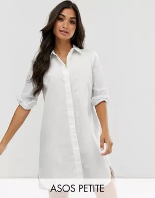 ASOS DESIGN Petite cotton mini shirt dress in white | ASOS (Global)