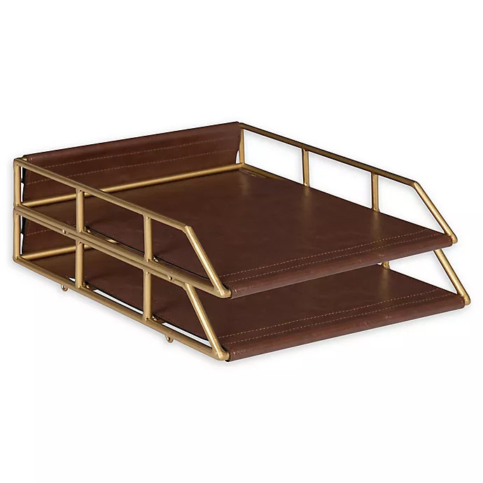 Kate and Laurel™ Alton Stacked Faux Leather Letter Trays in Brown | Bed Bath & Beyond | Bed Bath & Beyond