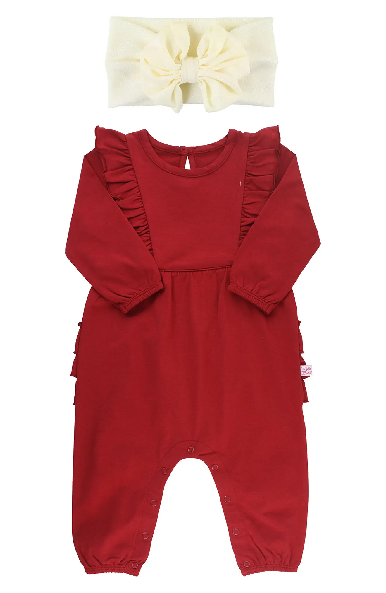 Infant Girl's Rufflebutts Ruffle Jersey Jumpsuit & Bow Head Wrap Set, Size 18-24M - Red | Nordstrom
