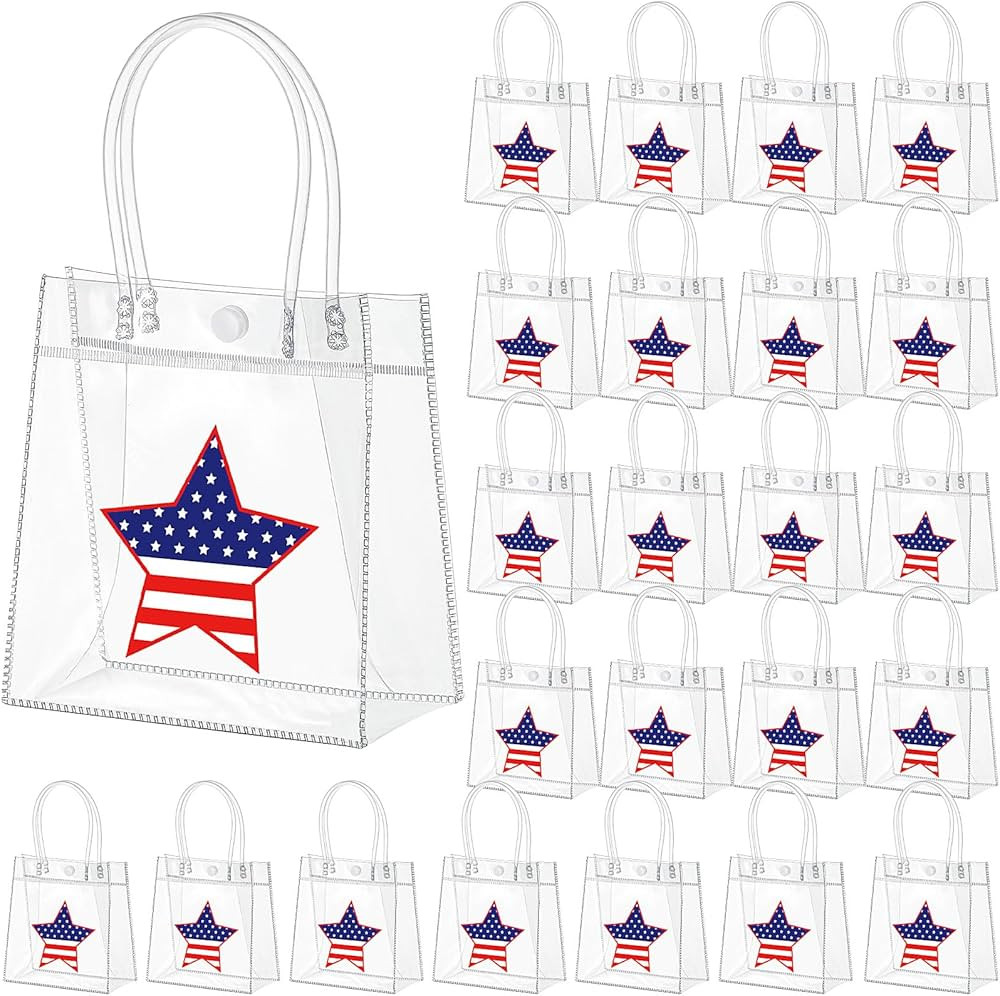 Aliceset 24 Pcs Patriotic Gift Bags with Handle, 4th of July Clear PVC Gift Bags, American Star R... | Amazon (US)