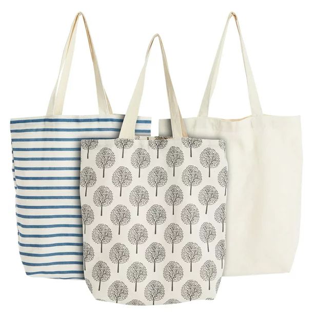 3 Pack of Reusable Canvas Tote Bags for Grocery Shopping (3 Designs, Small, 15x16.5 in) | Walmart (US)