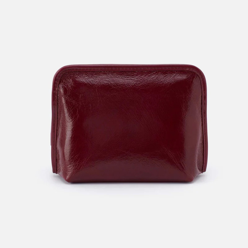 Beauty Cosmetic Pouch in Polished Leather - Saddleberry | HOBO Bags
