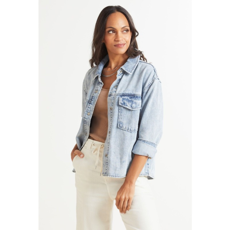 SANCTUARY Cropped Boy Shirt Jacket | EVEREVE | Evereve