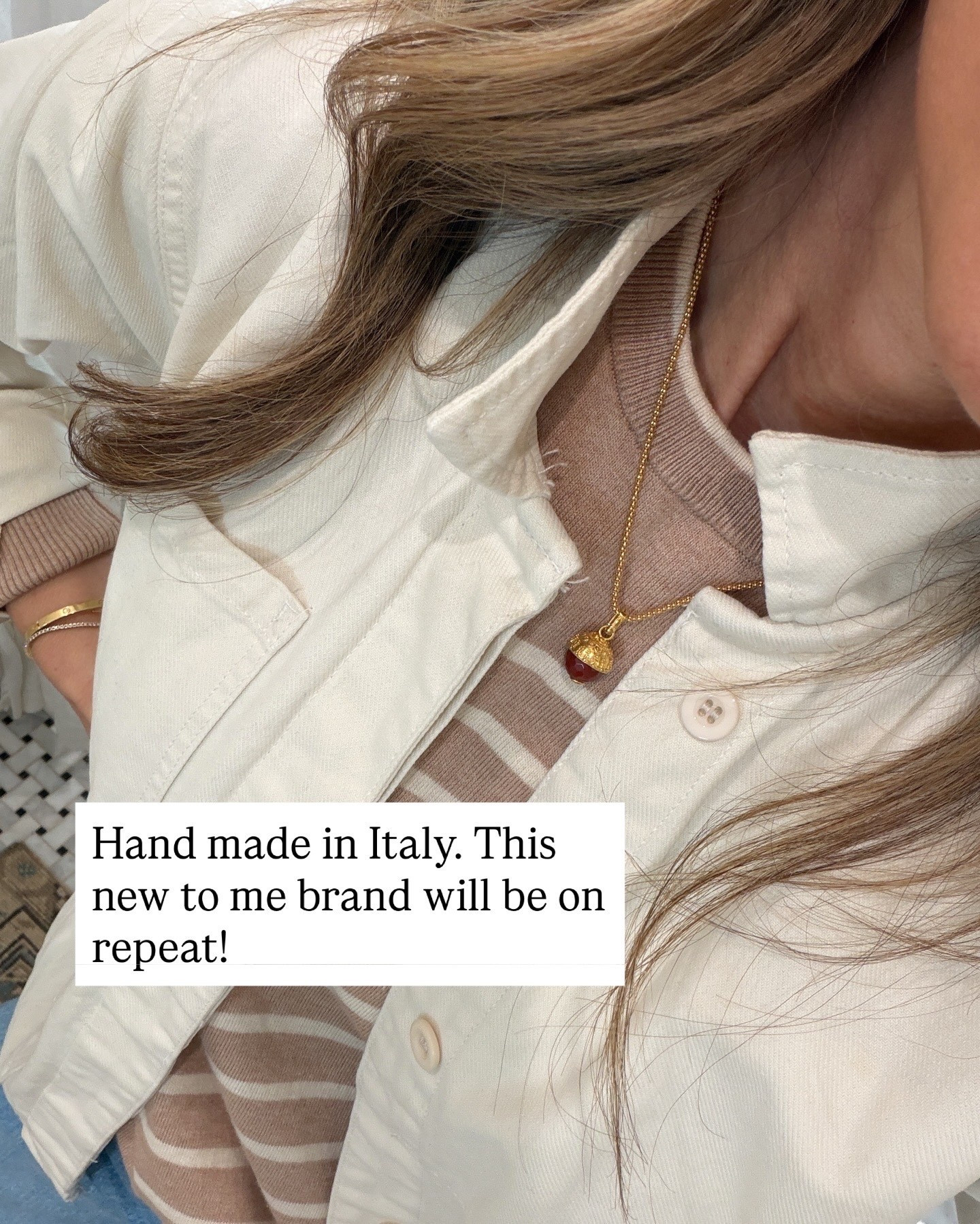 Handmade in Italy & Turkey jewelry with intricate details! Beautiful! I love this acorn charm! 
-French jacket sz S 



#LTKOver40 #LTKootd #LTKgrwm