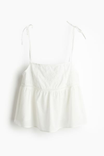 Embroidered Top with Tie-top Shoulder Straps - Cream - Ladies | H&M US | H&M (US + CA)