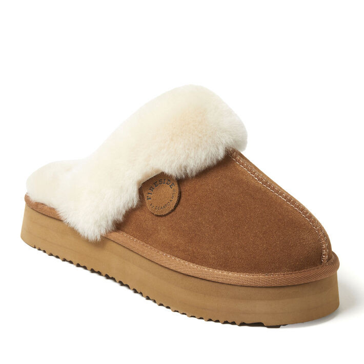 Women's Fireside by Dearfoams Melton Genuine Shearling Platform Scuff | Dearfoams