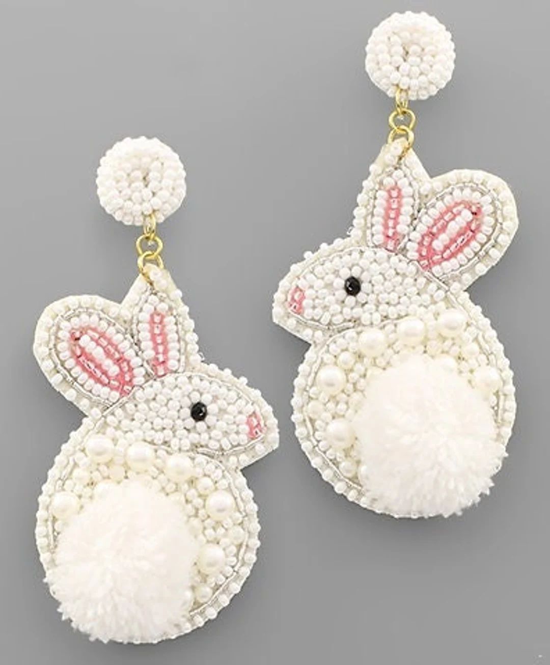 Clip On Easter Bunny Seed Beaded Earrings Seedbead Clipon Post Designs 4 Colors | Etsy (US)