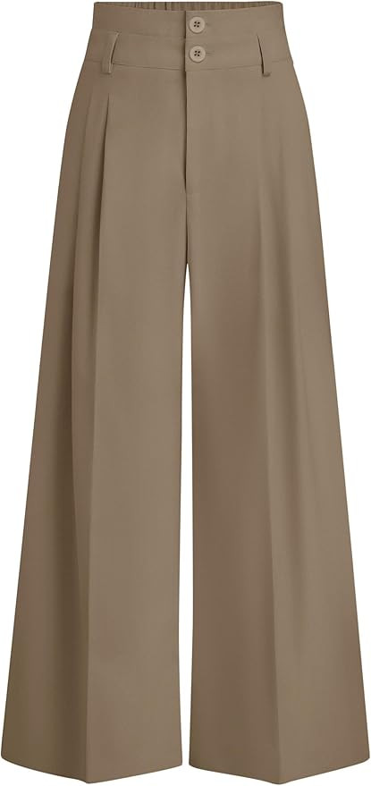 PRETTYGARDEN Womens Spring Wide Leg Palazzo Pants 2026 Trendy Loose Button High Waist Pleated Wor... | Amazon (US)