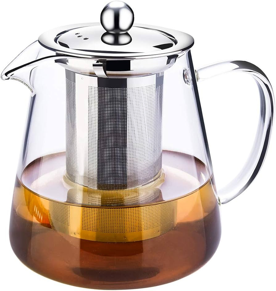 Glass Tea Pot with Infuser Stainless Steel Loose Tea and Blooming Tea - microwavable and Stove to... | Amazon (UK)
