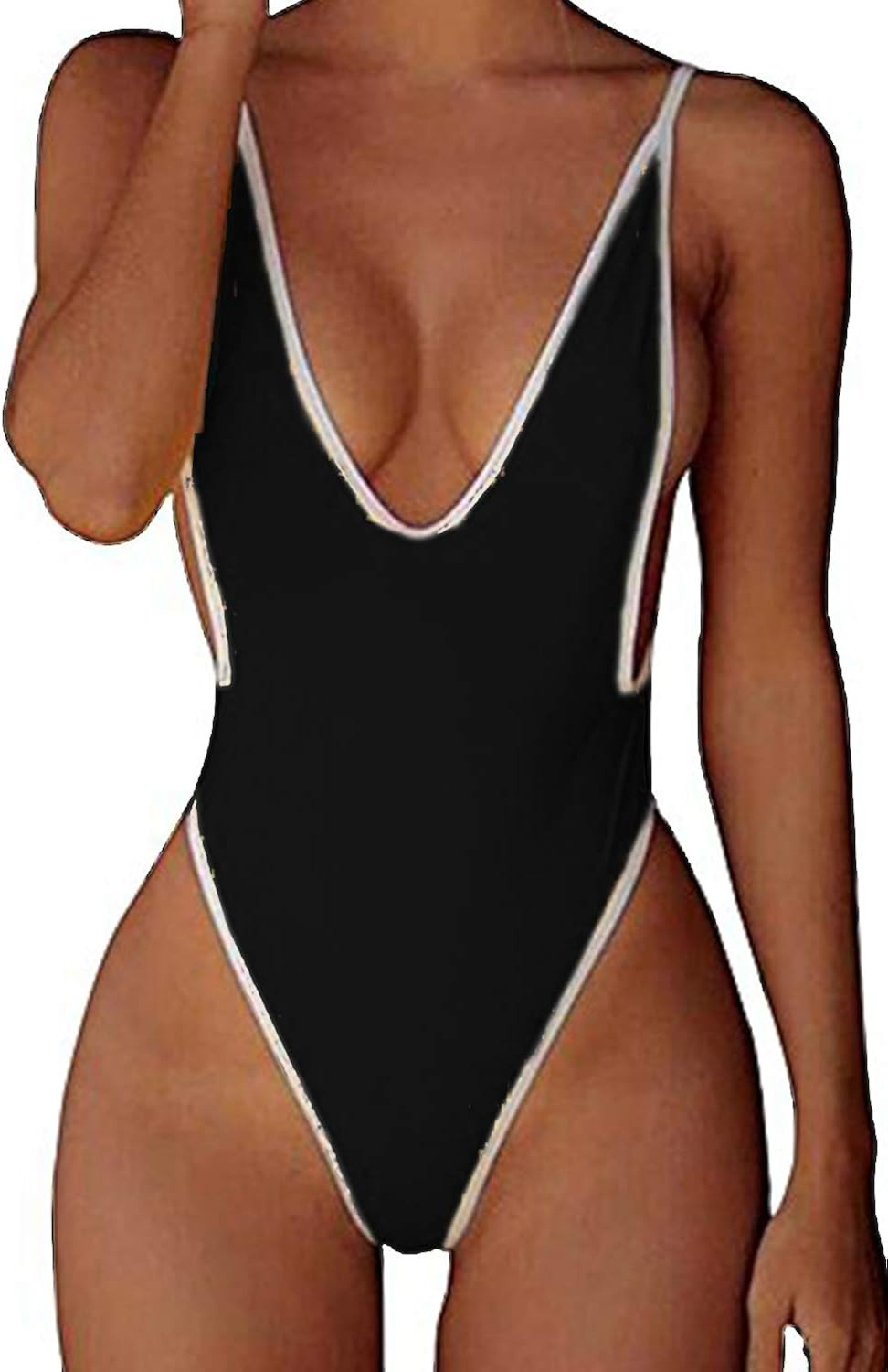CROSS1946 Sexy Womens Monokini Deep V One Piece Backless Cheeky Swimwear Semi Thong Bikini | Amazon (US)