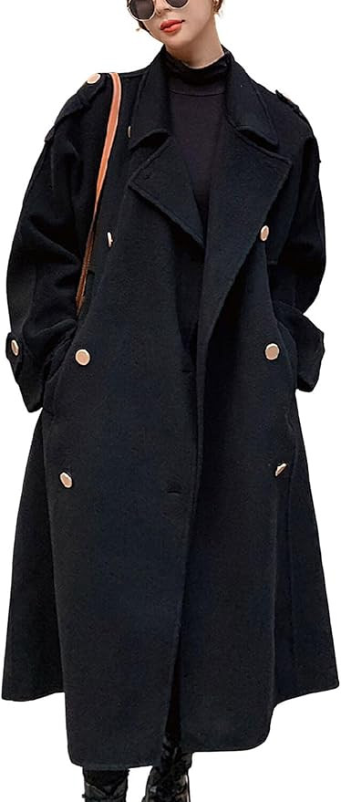 chouyatou Women's Winter Double Breasted Midi Long Wool Pea Coat Notch Lapel Winter Trench Coat | Amazon (US)