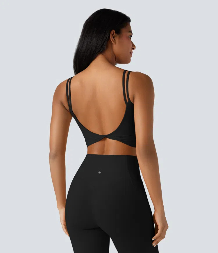 Women’s Halara UltraSculpt™ Double Straps Twisted Backless Cropped Yoga Tank Top - Halara | HALARA
