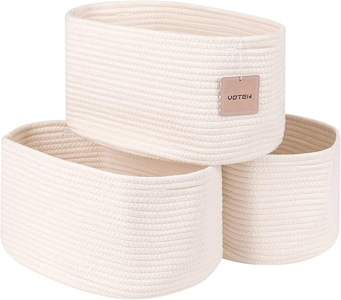 voten Closet Shelves Cube Shelf Storage Baskets Bins 3 Packs,Durable&Stylish Woven Cotton Rope Or... | Amazon (US)
