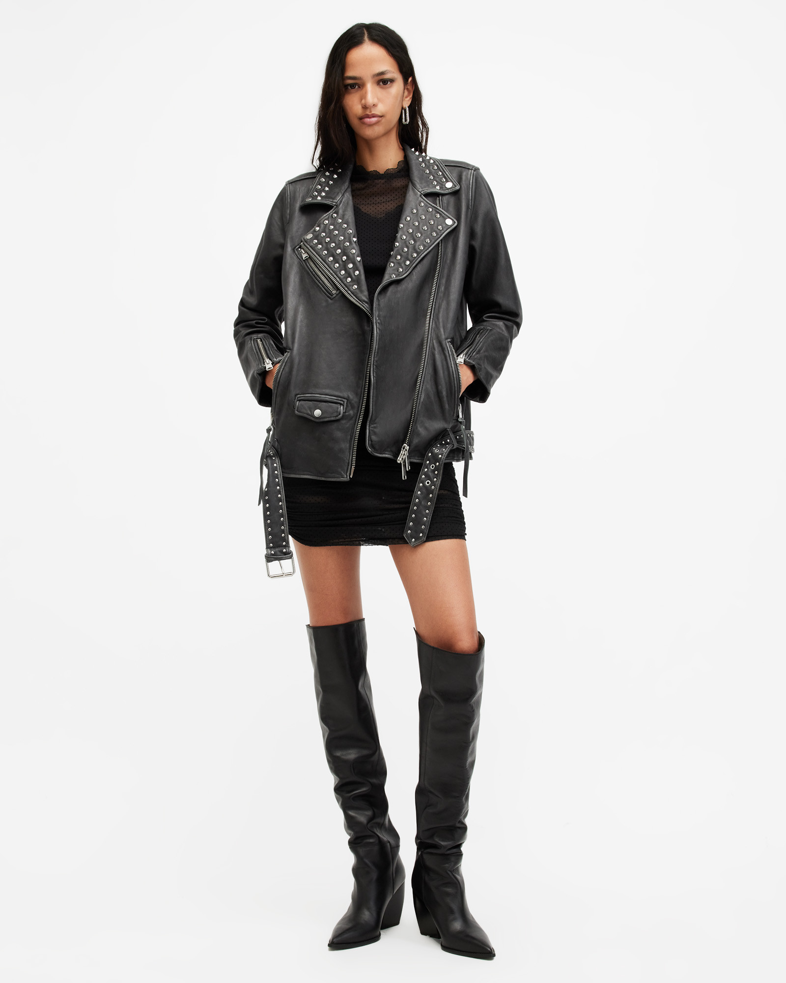 Billie Leather Conical Studded Jacket | AllSaints UK