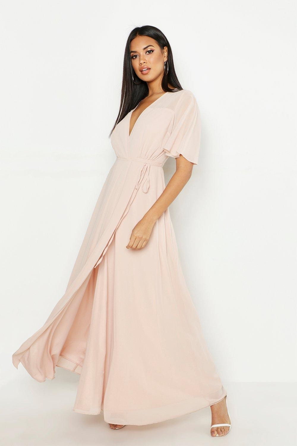 Chiffon Angel Sleeve Wrap Maxi Bridesmaid Dress | Boohoo.com (UK & IE)