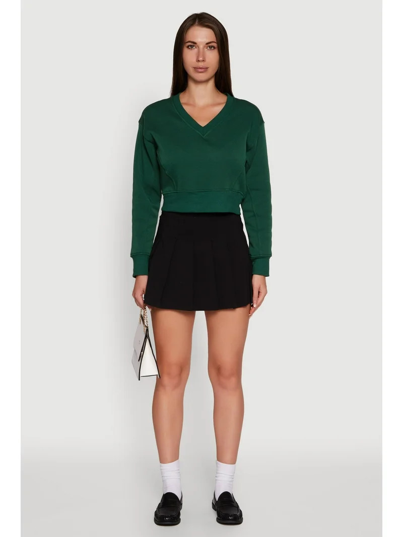 Womens Fleece Lined V-Neck Crop Sweatshirt | Walmart (US)