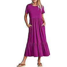 ANRABESS Womens 2026 Summer Casual Maxi Dress A line Tiered Flowy Short Sleeve Crewneck T Shirt B... | Amazon (US)