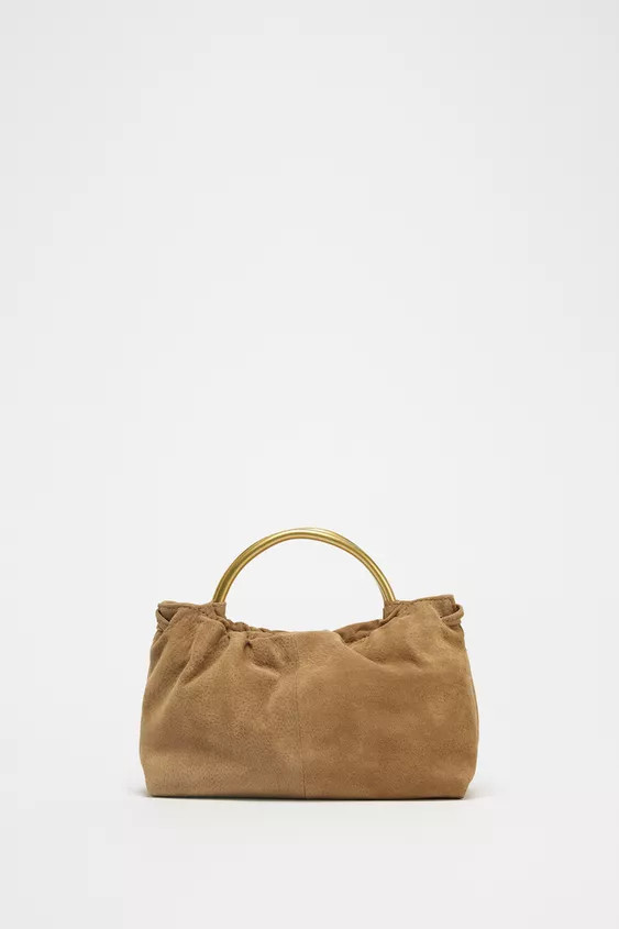 SPLIT SUEDE MINI BOWLING BAG WITH METAL HANDLE | Zara UK
