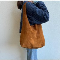 Cali Tan Suede Hobo Bag Italian Leather Shoulder Tote | Etsy (US)